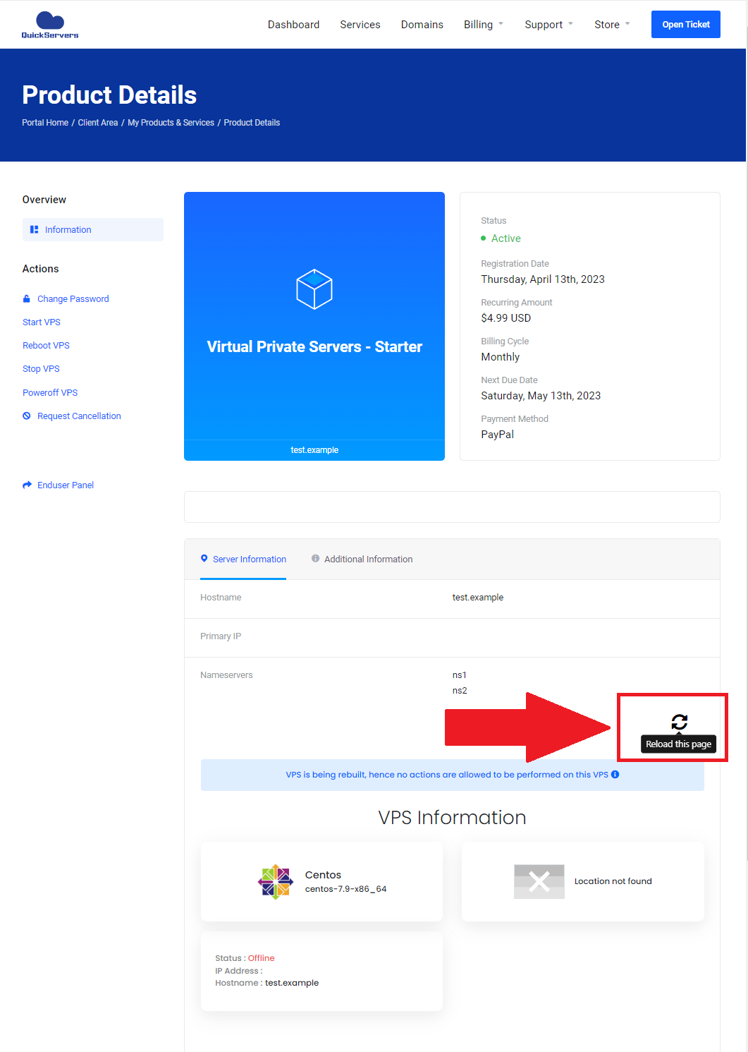 VPS refresh status will OS is being installed QuickServers